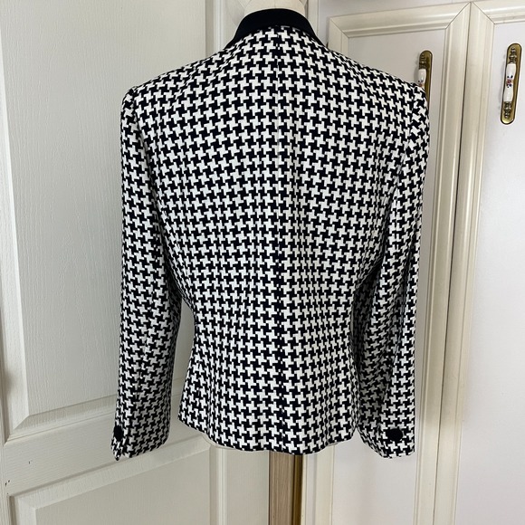 Vintage Kasper for A.S.L. Women's Blazer Sz 12 Navy White Houndstooth 80s/90s - Picture 4 of 7